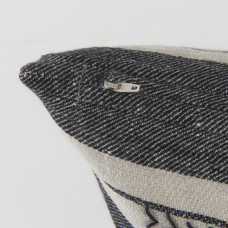 Mercana Thalia 13L x 21W Black and Beige Fabric Striped and Fringed Decorative Pillow Cover