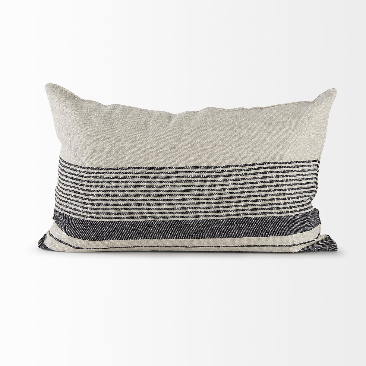 Mercana Thalia 13L x 21W Black and Beige Fabric Striped and Fringed Decorative Pillow Cover