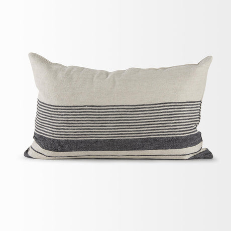 Mercana Thalia 13L x 21W Black and Beige Fabric Striped and Fringed Decorative Pillow Cover
