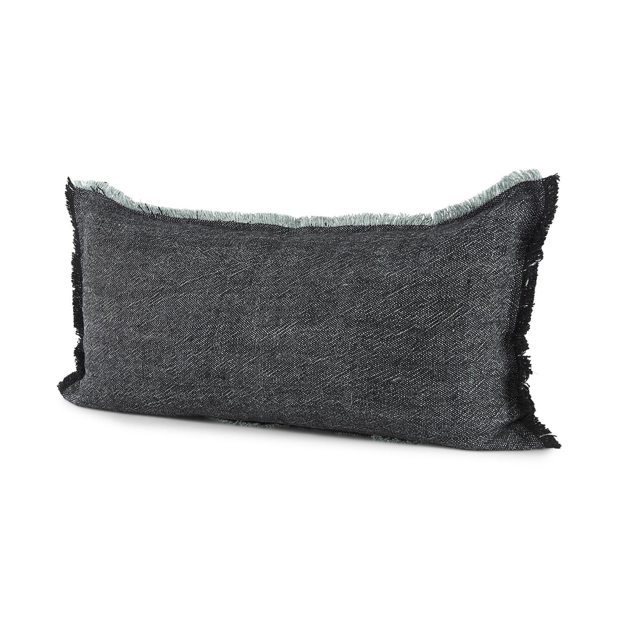 Mercana Malia 14L x 26W Black and Teal Fabric Fringed Decorative Pillow Cover