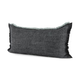 Mercana Malia 14L x 26W Black and Teal Fabric Fringed Decorative Pillow Cover