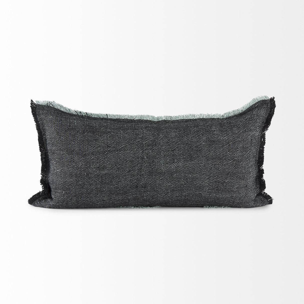 Mercana Malia 14L x 26W Black and Teal Fabric Fringed Decorative Pillow Cover