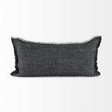 Mercana Malia 14L x 26W Black and Teal Fabric Fringed Decorative Pillow Cover