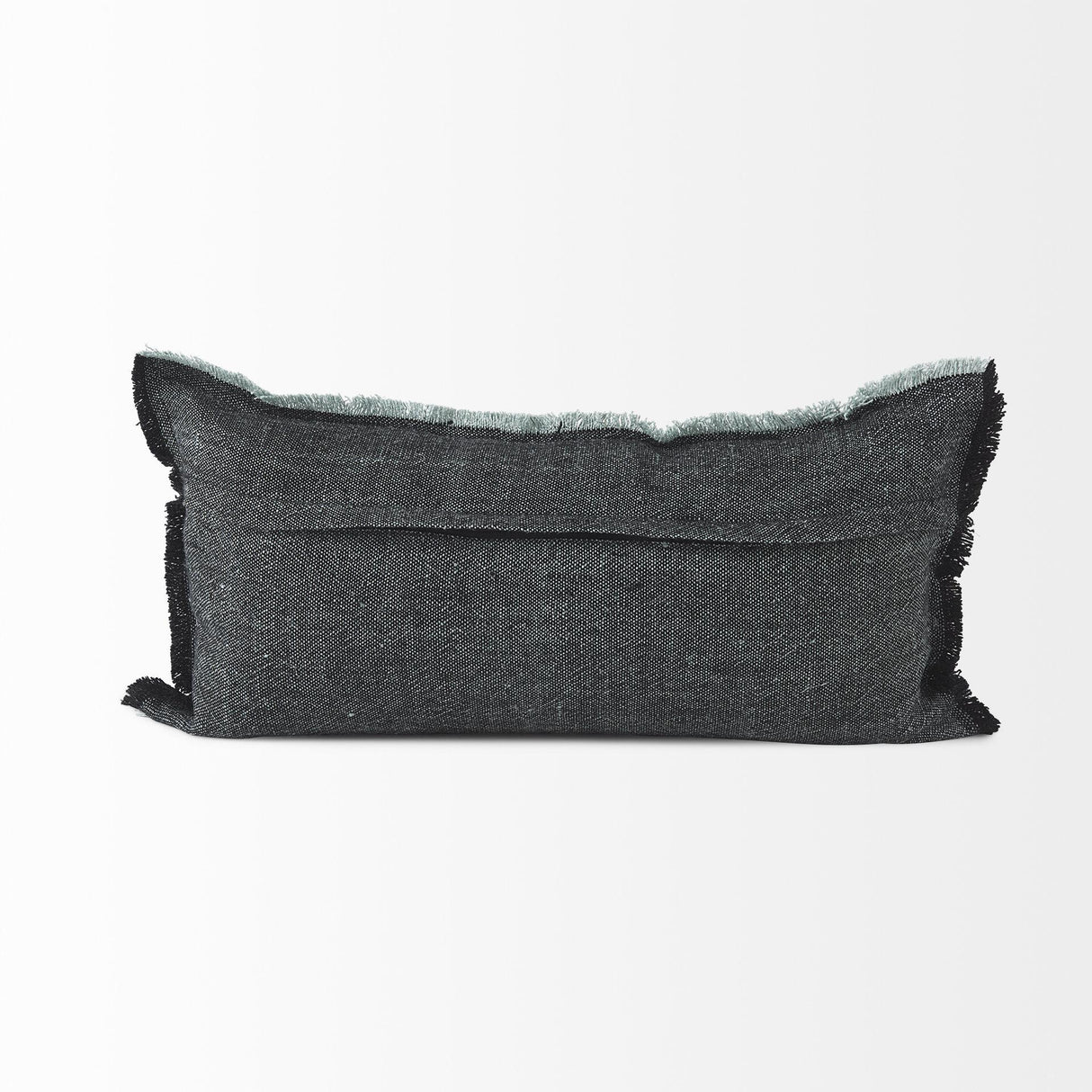 Mercana Malia 14L x 26W Black and Teal Fabric Fringed Decorative Pillow Cover