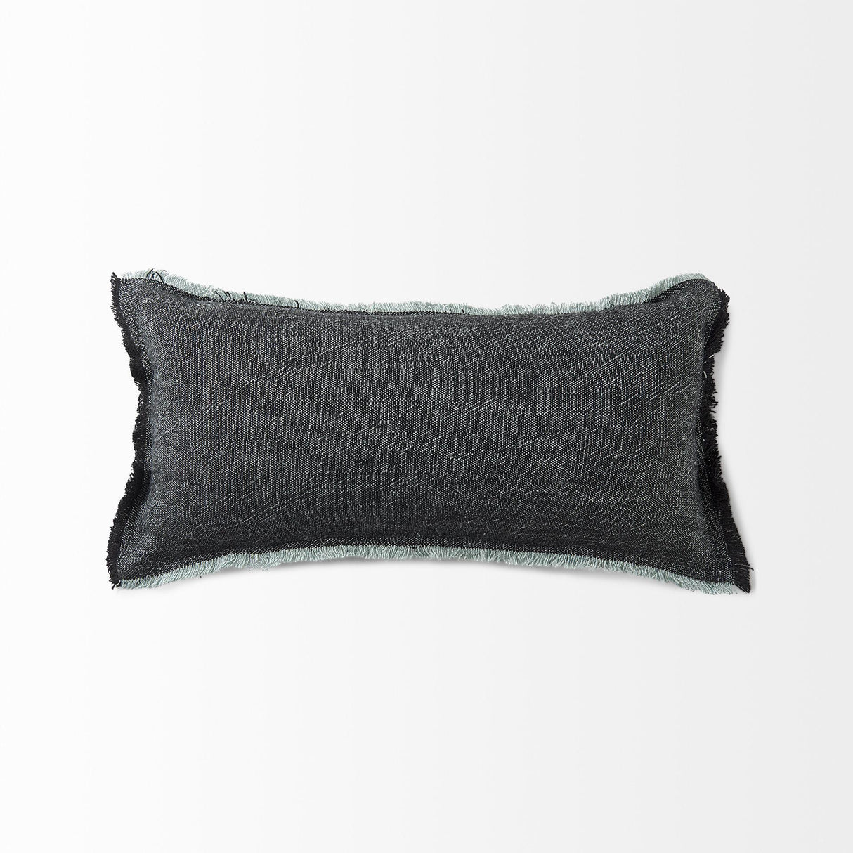 Mercana Malia 14L x 26W Black and Teal Fabric Fringed Decorative Pillow Cover