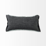 Mercana Malia 14L x 26W Black and Teal Fabric Fringed Decorative Pillow Cover