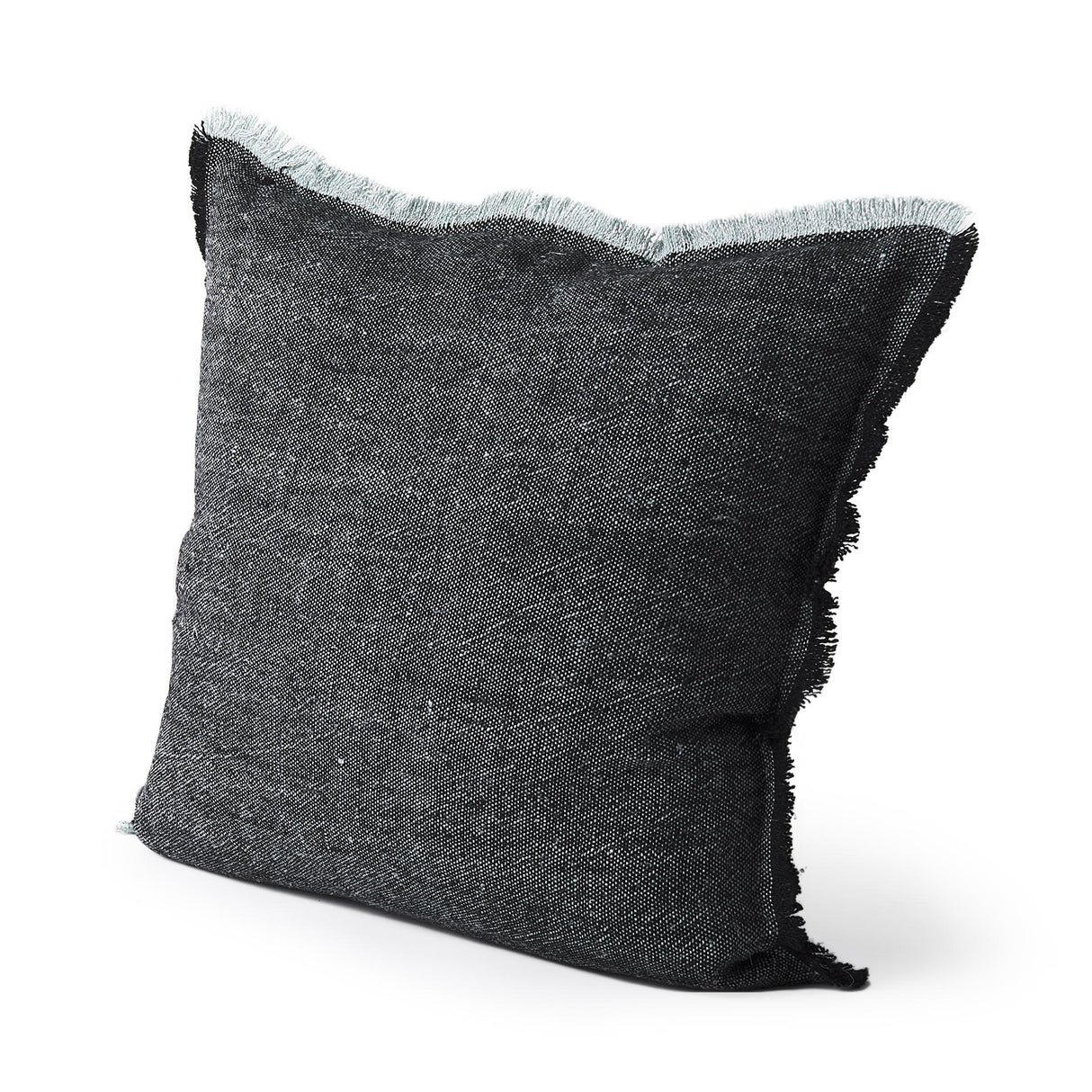 Mercana Malia 20L x 20W Black and Teal Fabric Fringed Pillow Cover