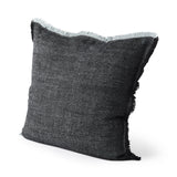 Mercana Malia 20L x 20W Black and Teal Fabric Fringed Pillow Cover