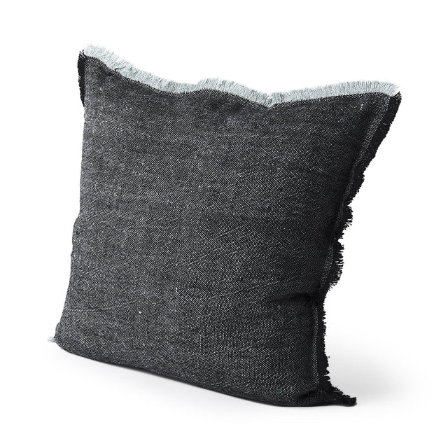 Mercana Malia 20L x 20W Black and Teal Fabric Fringed Pillow Cover
