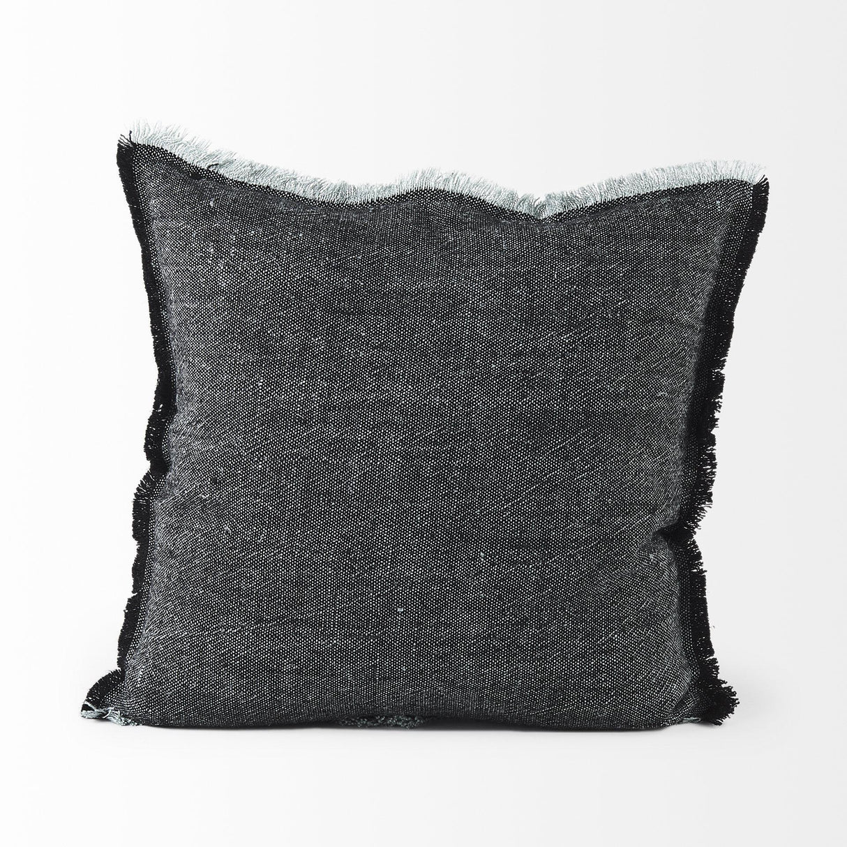 Mercana Malia 20L x 20W Black and Teal Fabric Fringed Pillow Cover