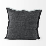 Mercana Malia 20L x 20W Black and Teal Fabric Fringed Pillow Cover