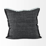 Mercana Malia 20L x 20W Black and Teal Fabric Fringed Pillow Cover