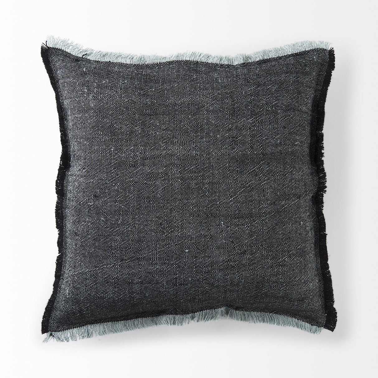 Mercana Malia 20L x 20W Black and Teal Fabric Fringed Pillow Cover