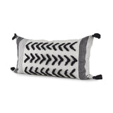Mercana Kimia 14L x 26W White and Black Fabric Herringbone and Fringed Decorative Pillow Cover