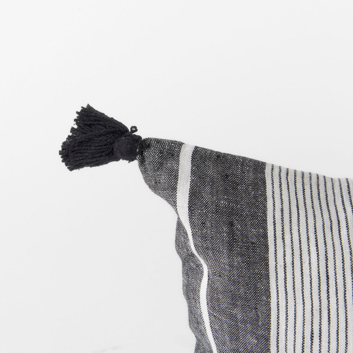 Mercana Kimia 14L x 26W White and Black Fabric Herringbone and Fringed Decorative Pillow Cover