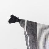 Mercana Kimia 14L x 26W White and Black Fabric Herringbone and Fringed Decorative Pillow Cover