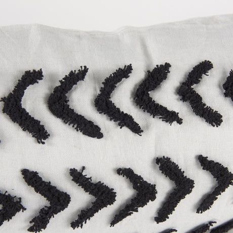 Mercana Kimia 14L x 26W White and Black Fabric Herringbone and Fringed Decorative Pillow Cover