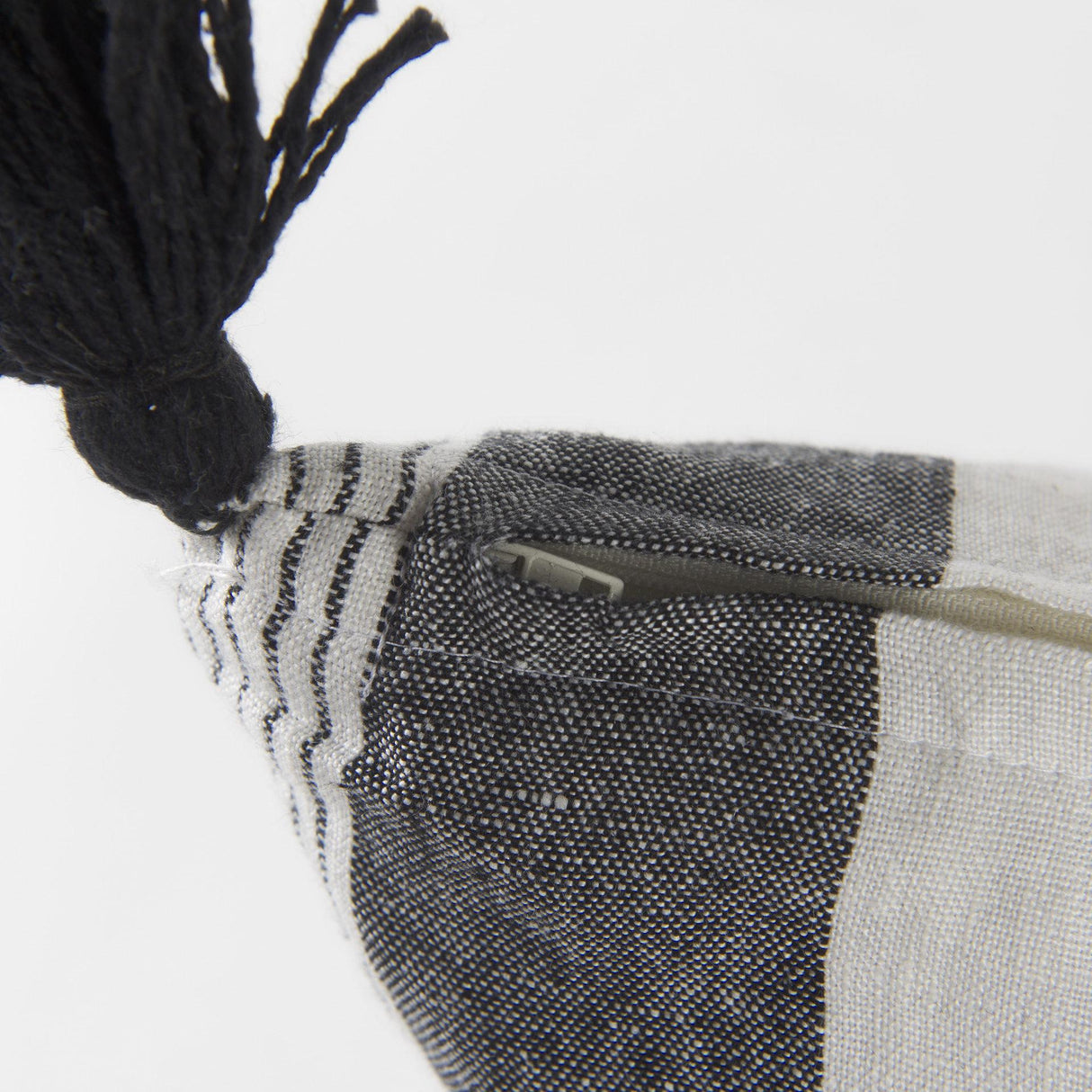 Mercana Kimia 14L x 26W White and Black Fabric Herringbone and Fringed Decorative Pillow Cover