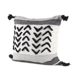 Mercana Kimia 20L x 20W White and Black Fabric Herringbone and Fringed Decorative Pillow Cover
