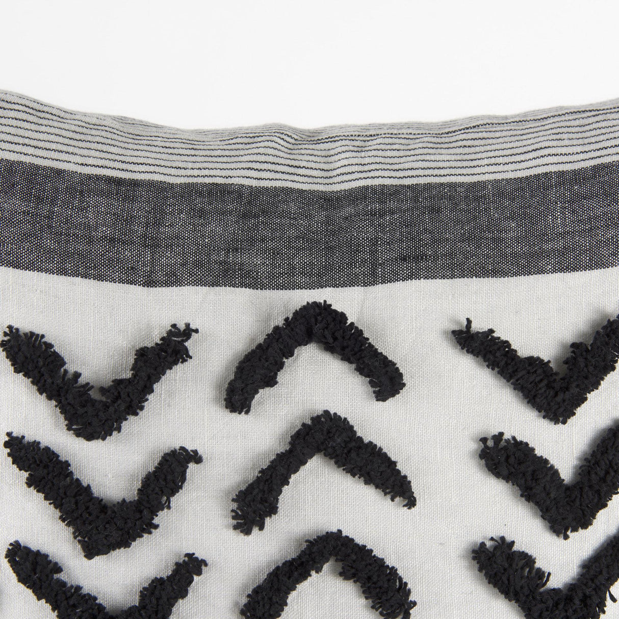 Mercana Kimia 20L x 20W White and Black Fabric Herringbone and Fringed Decorative Pillow Cover