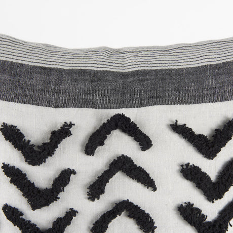 Mercana Kimia 20L x 20W White and Black Fabric Herringbone and Fringed Decorative Pillow Cover