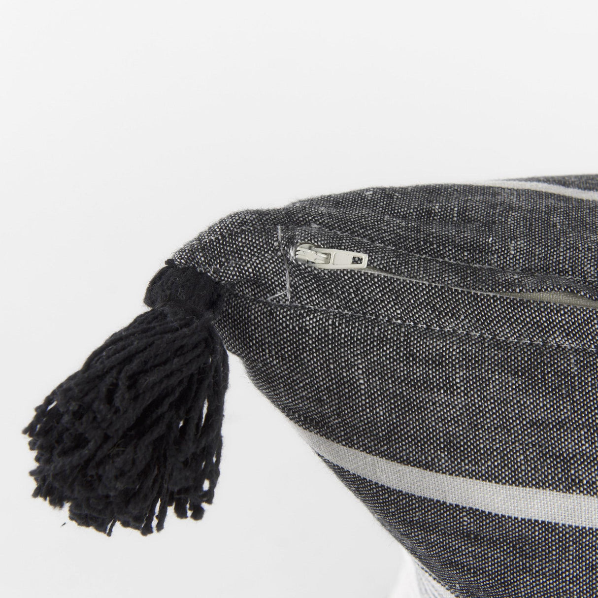 Mercana Kimia 20L x 20W White and Black Fabric Herringbone and Fringed Decorative Pillow Cover