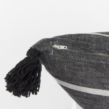 Mercana Kimia 20L x 20W White and Black Fabric Herringbone and Fringed Decorative Pillow Cover