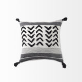 Mercana Kimia 20L x 20W White and Black Fabric Herringbone and Fringed Decorative Pillow Cover