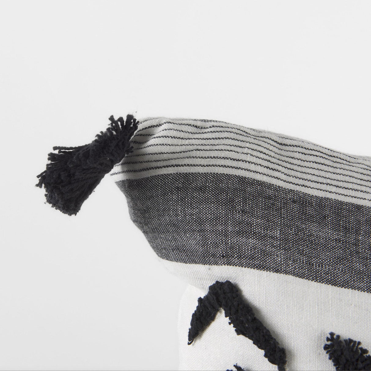 Mercana Kimia 20L x 20W White and Black Fabric Herringbone and Fringed Decorative Pillow Cover