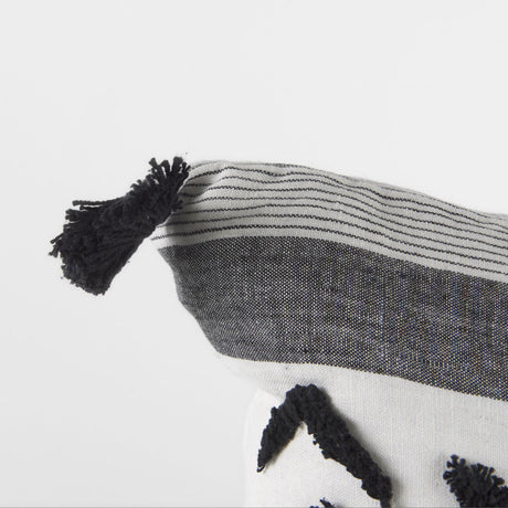 Mercana Kimia 20L x 20W White and Black Fabric Herringbone and Fringed Decorative Pillow Cover