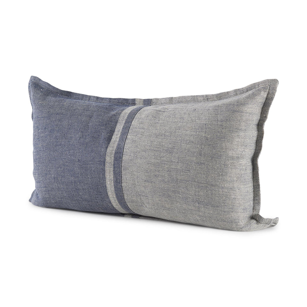 Mercana Aubrielle 14L x 26W Gray and Blue Fabric Color Blocked Decorative Pillow Cover