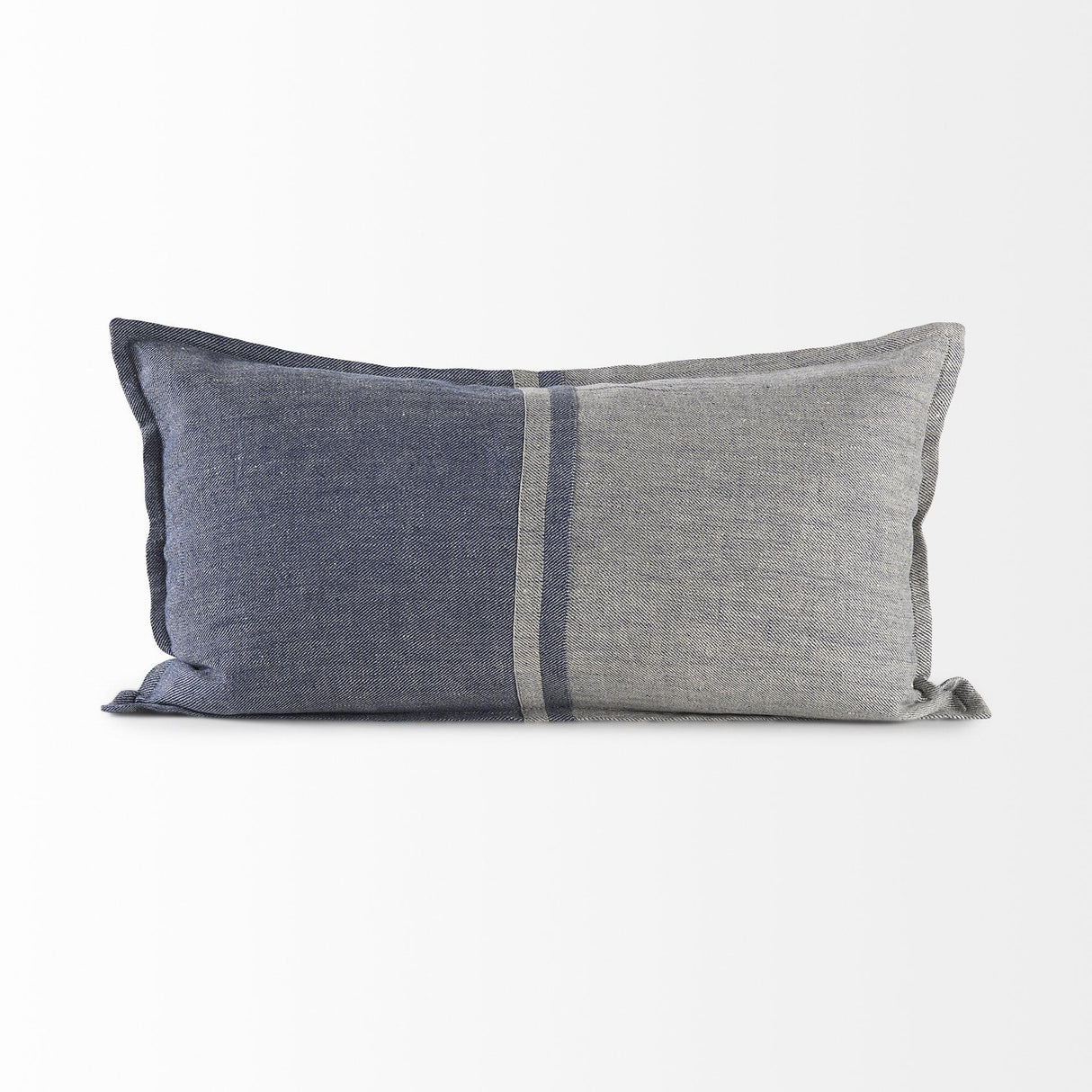 Mercana Aubrielle 14L x 26W Gray and Blue Fabric Color Blocked Decorative Pillow Cover