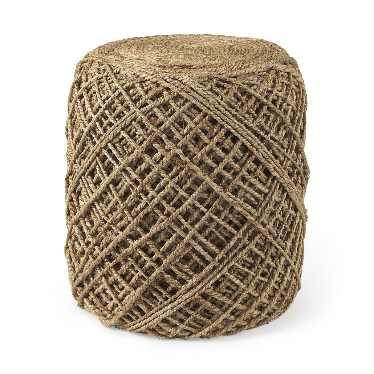 Mercana Allium Brown Handwoven Wool Cylindrical Pouf