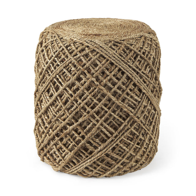 Mercana Allium Brown Handwoven Wool Cylindrical Pouf