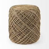 Mercana Allium Brown Handwoven Wool Cylindrical Pouf