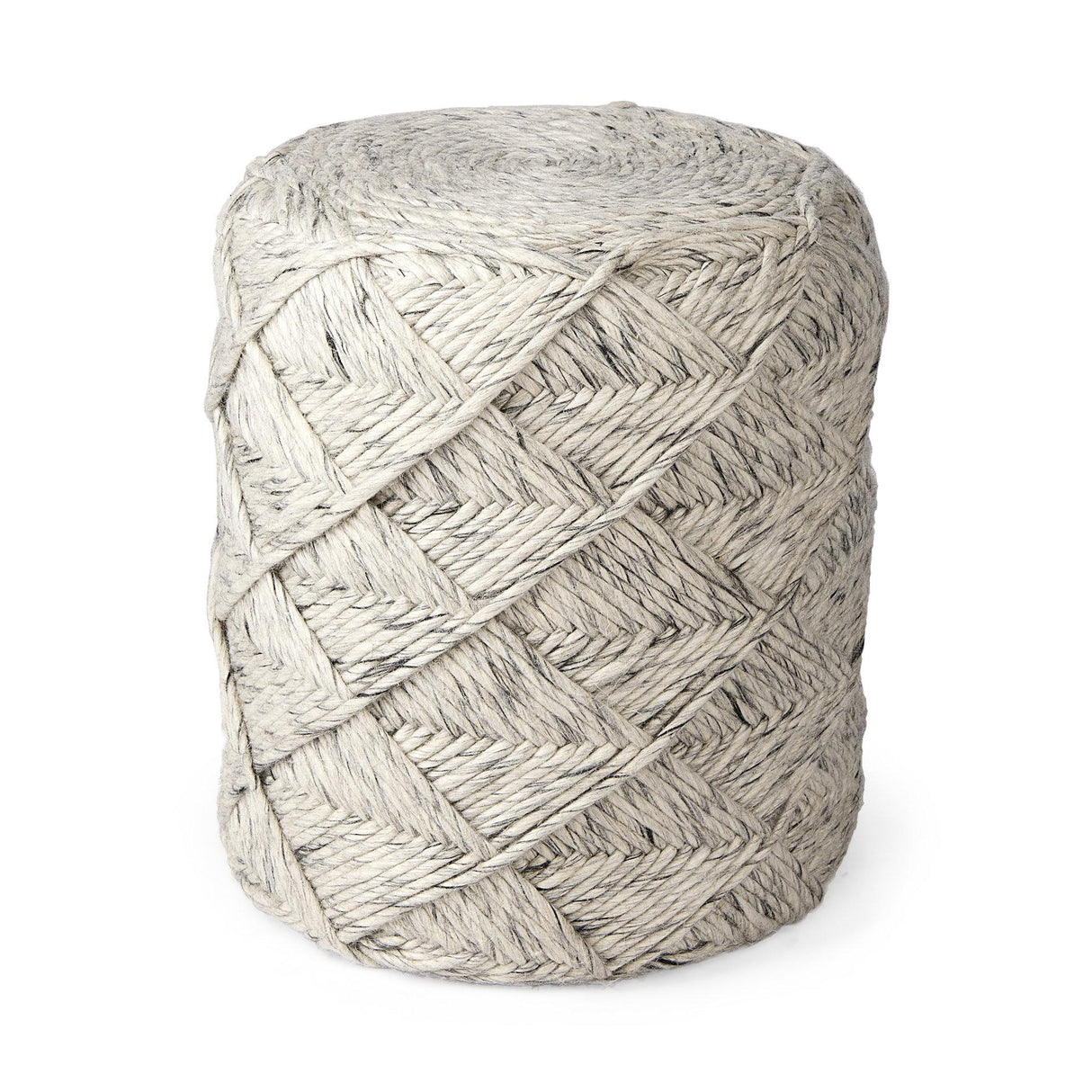 Mercana Esfera 17.7L x 15.7W x 15.7H Beige Chevron Woven Round Pouf