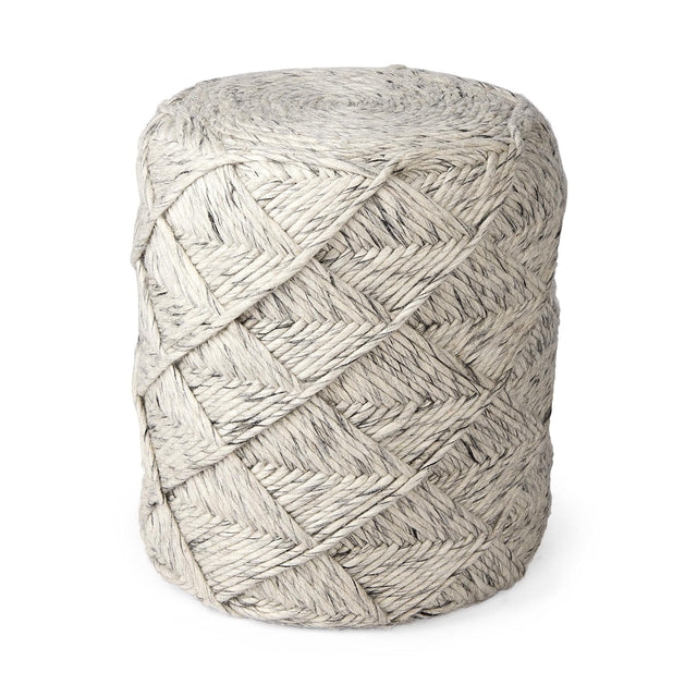 Mercana Esfera 17.7L x 15.7W x 15.7H Beige Chevron Woven Round Pouf