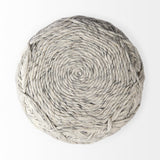 Mercana Esfera 17.7L x 15.7W x 15.7H Beige Chevron Woven Round Pouf