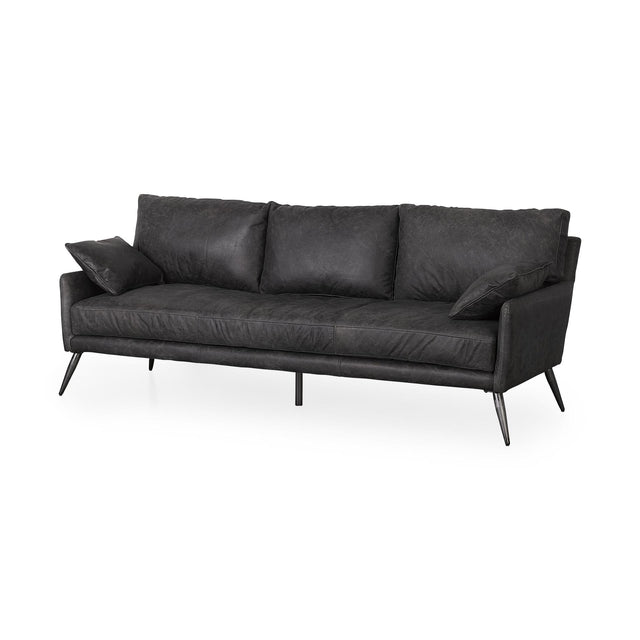 Mercana Cochrane 82L x 33W x 32.3 Black Leather Three Seater Sofa