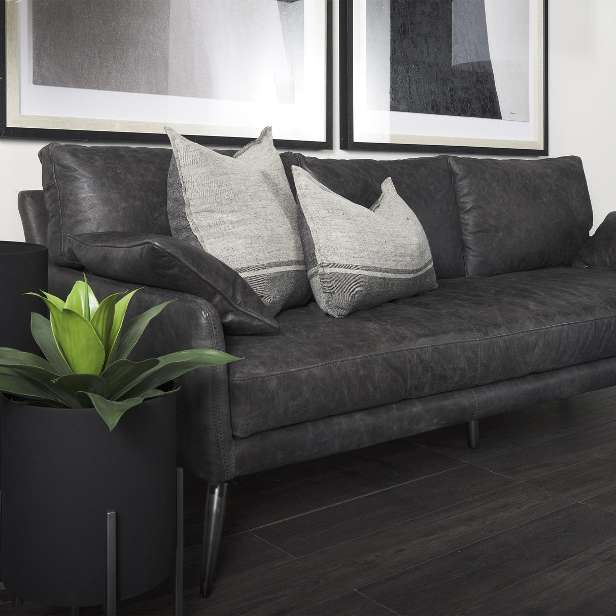 Mercana Cochrane 82L x 33W x 32.3 Black Leather Three Seater Sofa