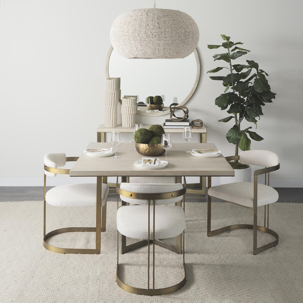 Mercana Hollyfield II Cream Fabric Seat W/ Gold Iron Frame Dining Chair