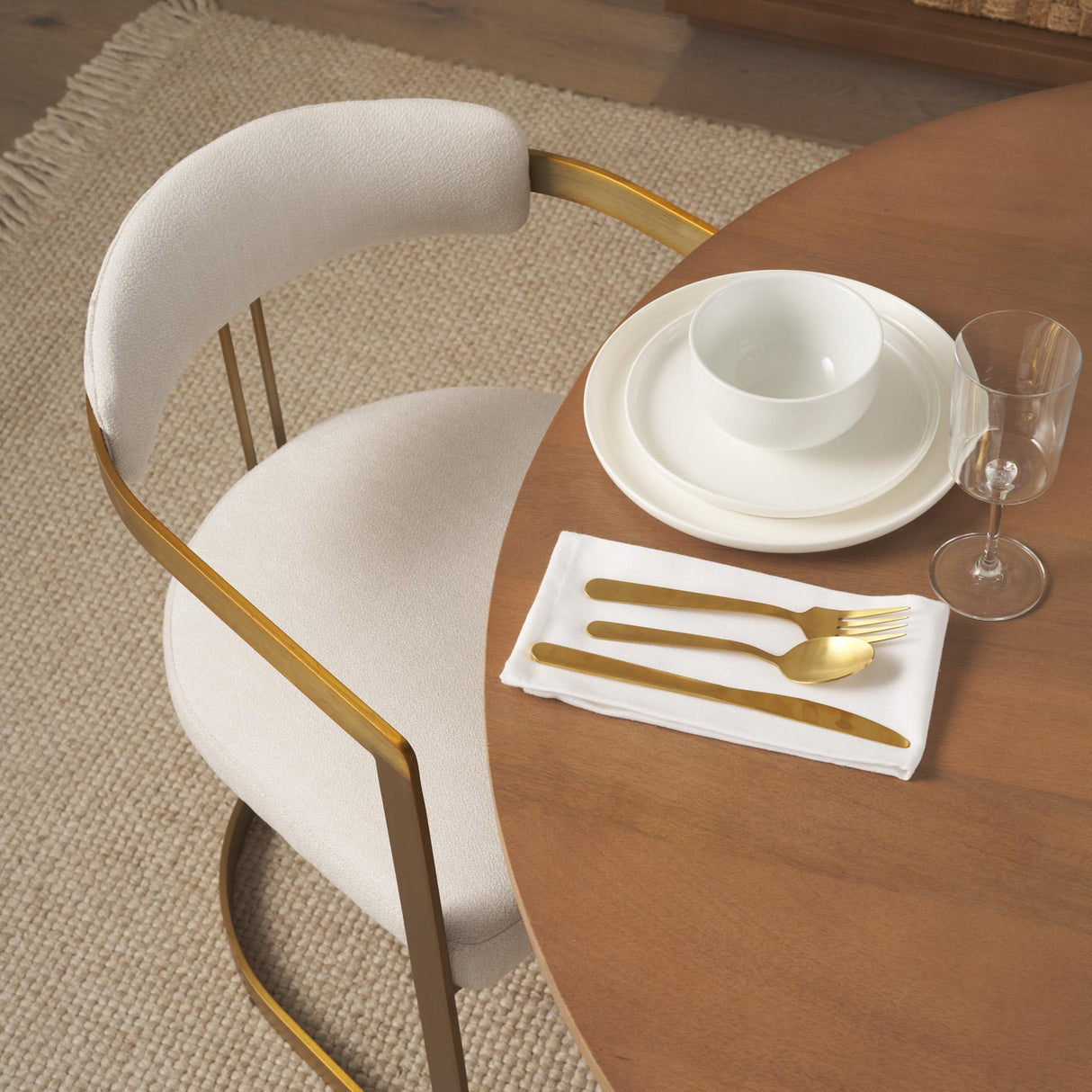 Mercana Hollyfield II Cream Fabric Seat W/ Gold Iron Frame Dining Chair
