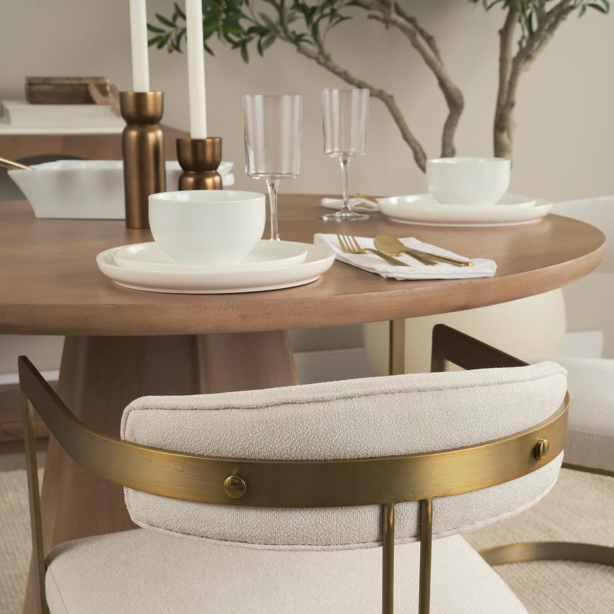 Mercana Hollyfield II Cream Fabric Seat W/ Gold Iron Frame Dining Chair