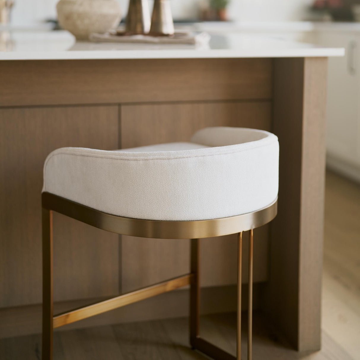 Mercana Hollyfield II Cream Fabric Seat W/ Gold Metal Base Counter Stool