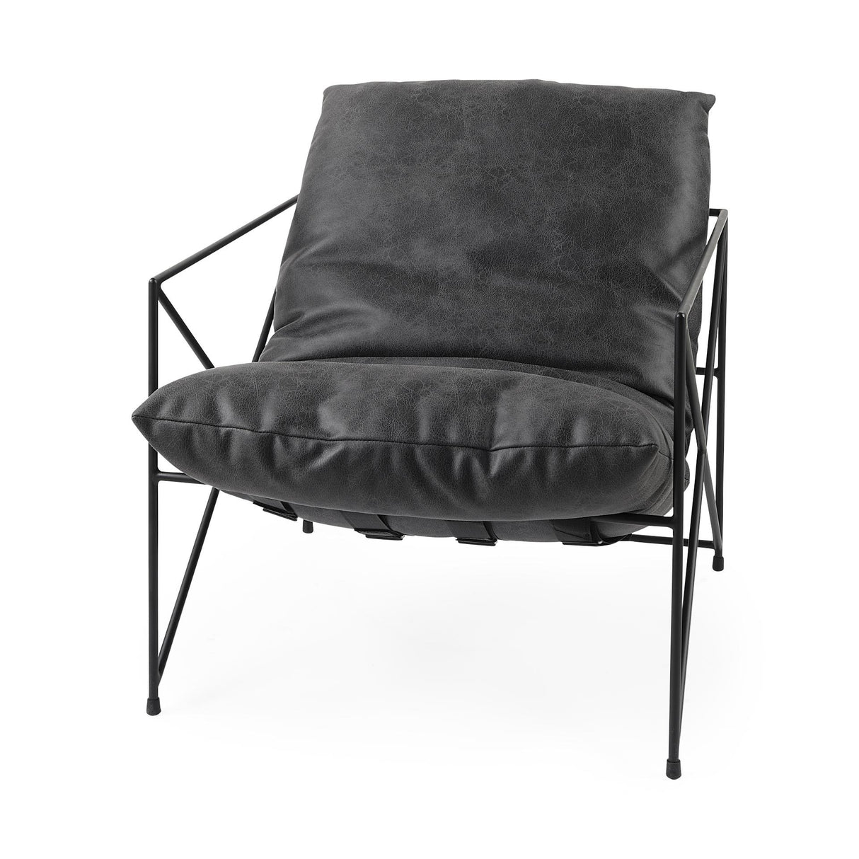 Mercana Leonidas 28.5L x 29.5W x 34.0H Black Faux Leather Seat W/ Black Metal Frame Accent Chair