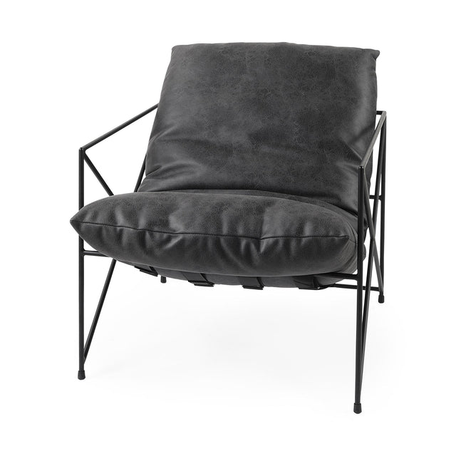 Mercana Leonidas 28.5L x 29.5W x 34.0H Black Faux Leather Seat W/ Black Metal Frame Accent Chair