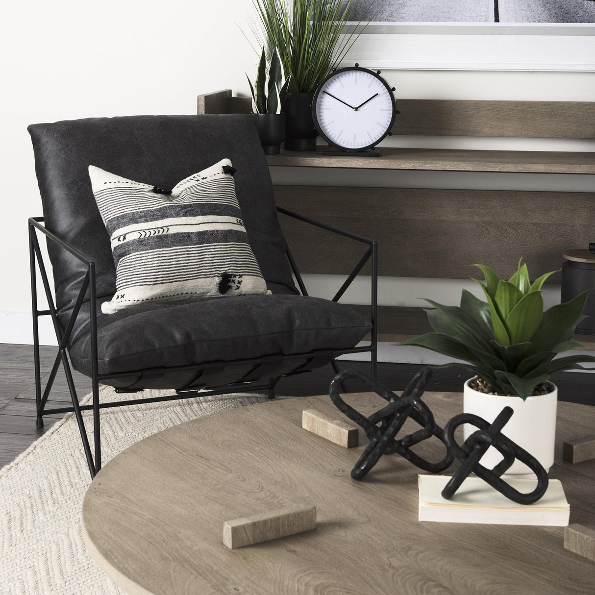 Mercana Leonidas 28.5L x 29.5W x 34.0H Black Faux Leather Seat W/ Black Metal Frame Accent Chair