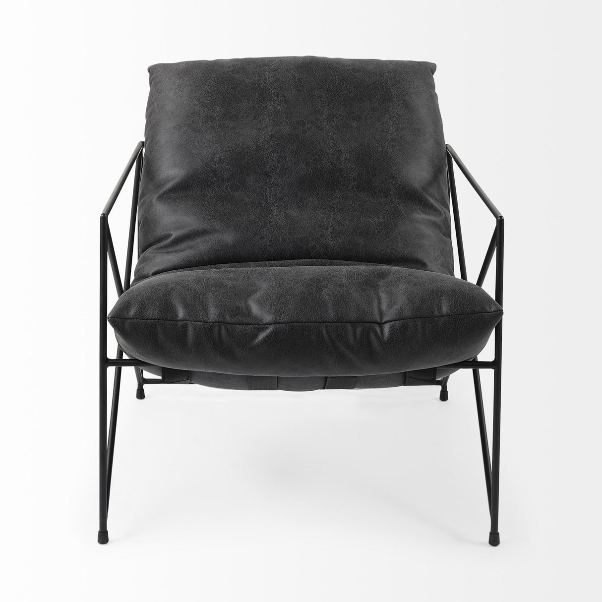 Mercana Leonidas 28.5L x 29.5W x 34.0H Black Faux Leather Seat W/ Black Metal Frame Accent Chair