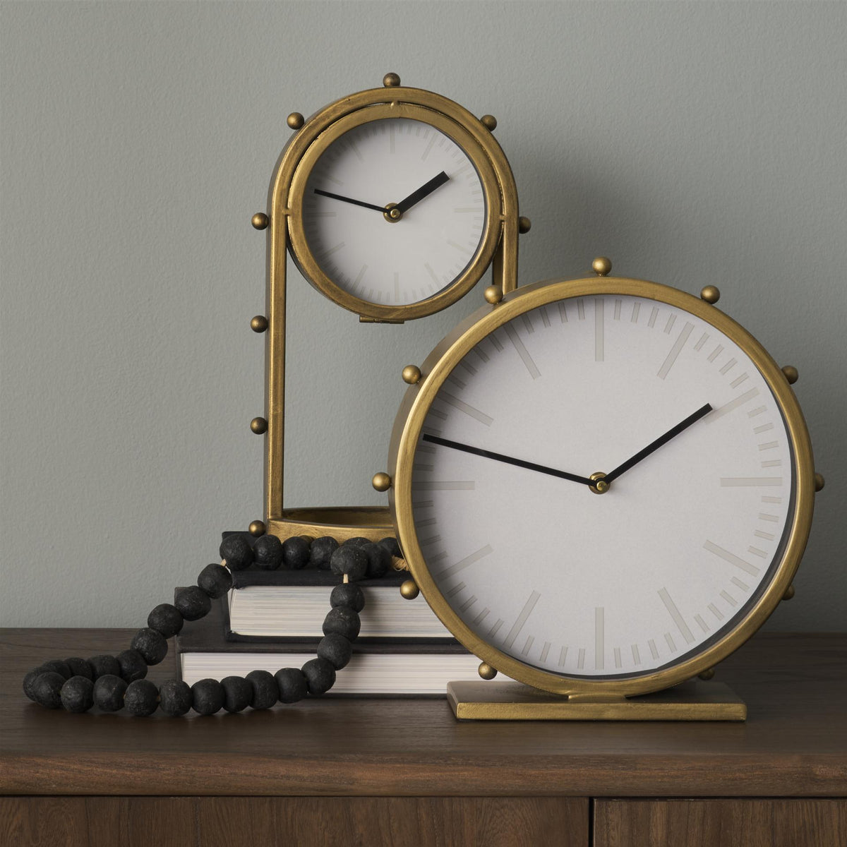 Mercana Marian 11.0L x 3.1W x 11.0H Gold Metal W/Studs Round Table Clock