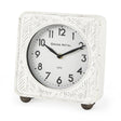 Mercana Karl 8.0L x 2.8W x 8.8H Rustic White Iron Rounded Square Table Clock